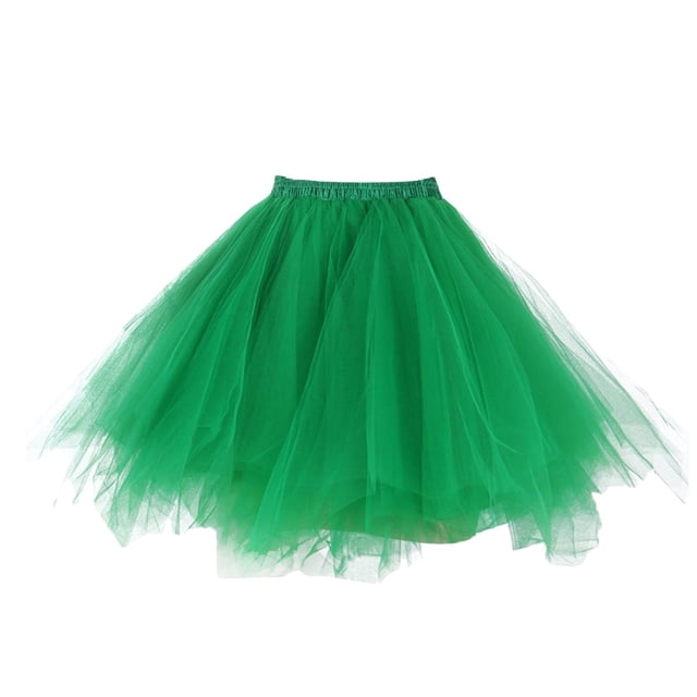 FRSASU Womens Soild Color Tutu Skirt Layered Tulle Skirt Green