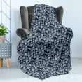 thumbnail image 4 of Navy Blue Soft Flannel Fleece Throw Blanket, Floral Arrangement Botanic Foliage Pattern Japanese Composition Eastern, Cozy Plush for Indoor and Outdoor Use, 70" x 90", Dark Blue White, by Ambesonne, 4 of 5