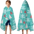 thumbnail image 3 of Turquoise Christmas Tree Pattern Hooded Bath Towel，60"x35" for Ages 3 To 12 Kids, Quick Dry Lightweight Soft Microfiber Hood Beach Towel Cover Up for Kids, 3 of 7