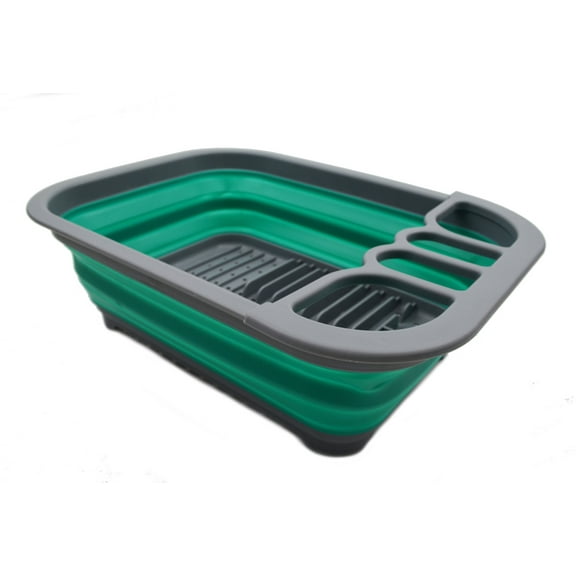 SAMMART Collapsible Dish Drainer - Foldable Drying Rack Set - Portable Dinnerware Organizer - Space Saving (1, Dark Grey/Bluish-Green