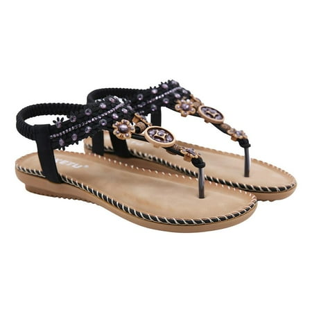 

Ipretty Women s Summer Boho Flat Sandals Boho Beach Dress Sandals for Women Ladies Girl Comfortable Open Toe Ankle Strap Slip Sandal Elastic Strappy Comfy Beach Sandals intensely