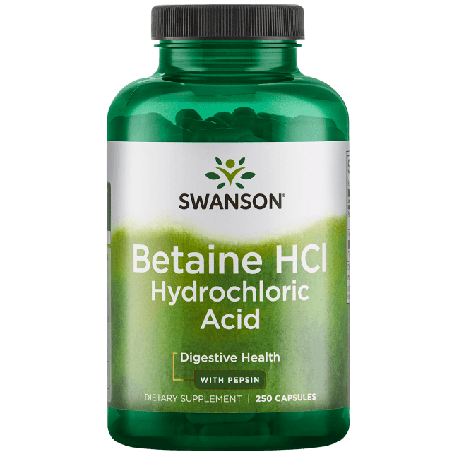 Swanson Betaine Hcl Hydrochloric Acid with Pepsin 250 Capsules