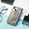 thumbnail image 6 of Feishell Wallet Case for Apple iPhone 14 6.1 inch,Butterfly & Flower Embossed PU Leather TPU Inner Shell Magnetic Flip Stand Card Slots Shockproof Protective Phone Cover,Gray, 6 of 6