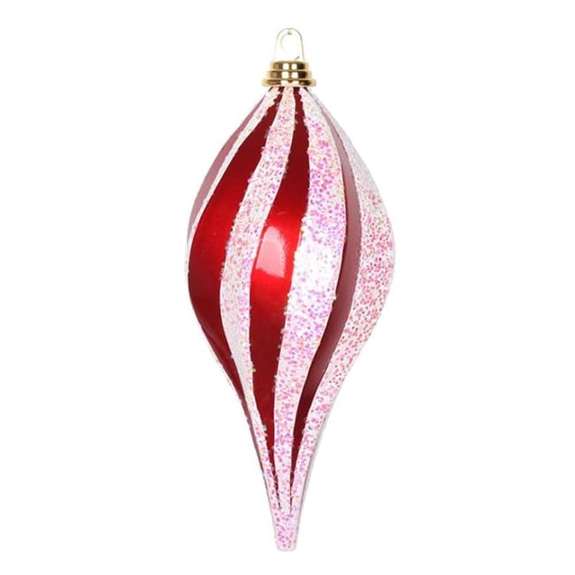 Red White Candy Glitter Swirl Drop Ornament - 12 in.