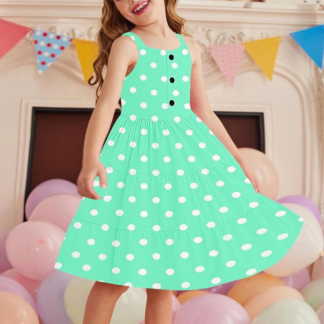 LOVZFMLL 2-12 Years Girls' Summer Casual Sleeveless Round Neck Button With Pockets Dress