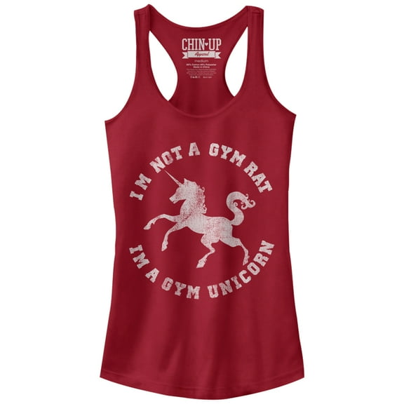 Junior's CHIN UP Gym Unicorn Racerback Tank Top Scarlet X Large