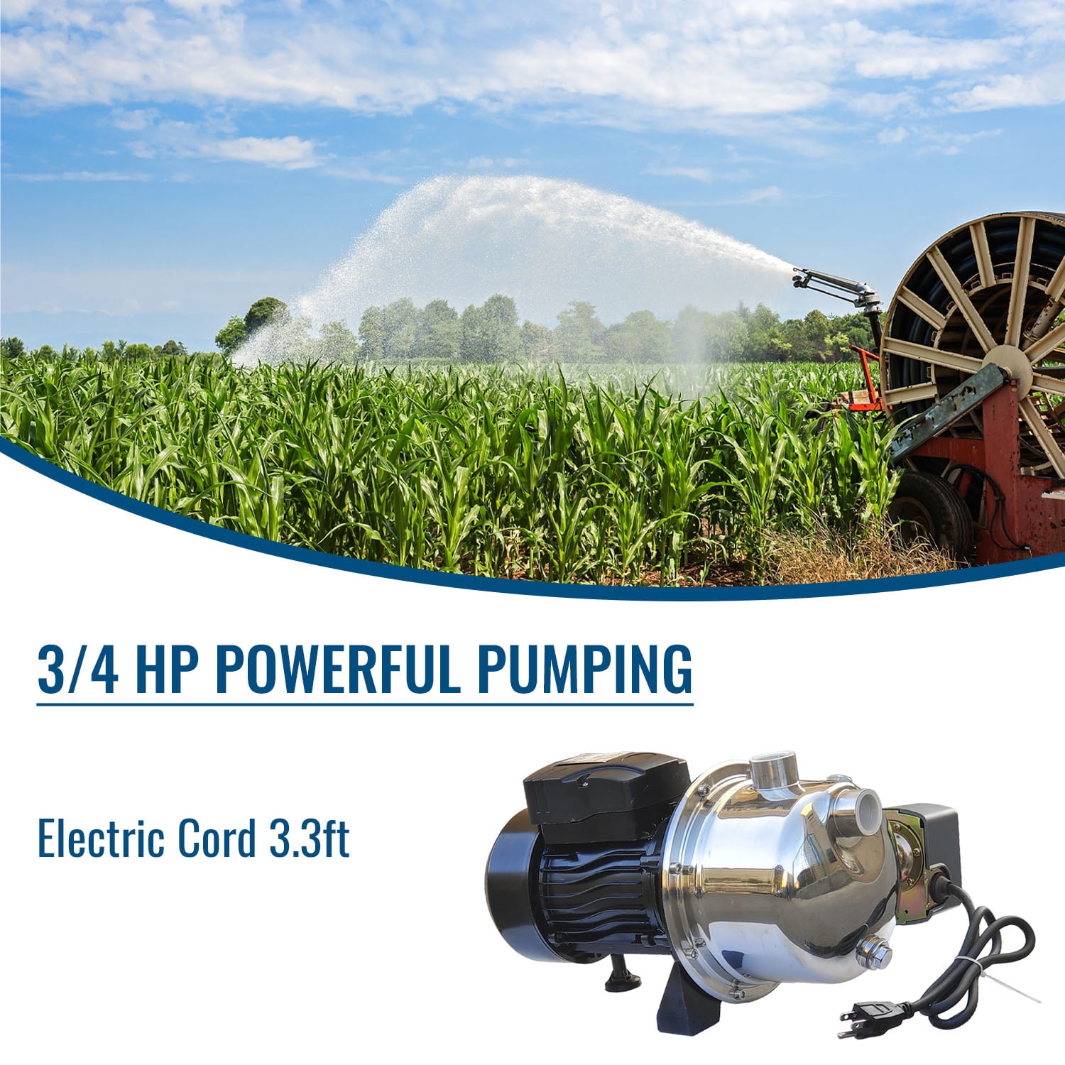 Dawot WAT-D0120C0005, 3/4HP, 110V, Deep Well Jet Water Transfer Pump, 18.5GPM
