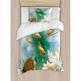 thumbnail image 3 of Turtle Duvet Cover Set King Size, Artistic Ocean Life Illustration Aquarium Tropical Animals Goldfishes and Seashells, Decorative 3 Piece Bedding Set with 2 Pillow Shams, Multicolor, by Ambesonne, 3 of 3