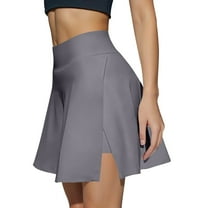Xyxonk Black Skort for Women Side Slit Golf Mini Skort with Pockets Dressy Casual High Waist Skirt Trendy Workout Solid Color Mini Skirt Gray L