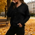 thumbnail image 5 of Hooded Cardigan for Women Button Down Ribbed Knit Tops Trendy V Neck Outfit Black XL, 5 of 7