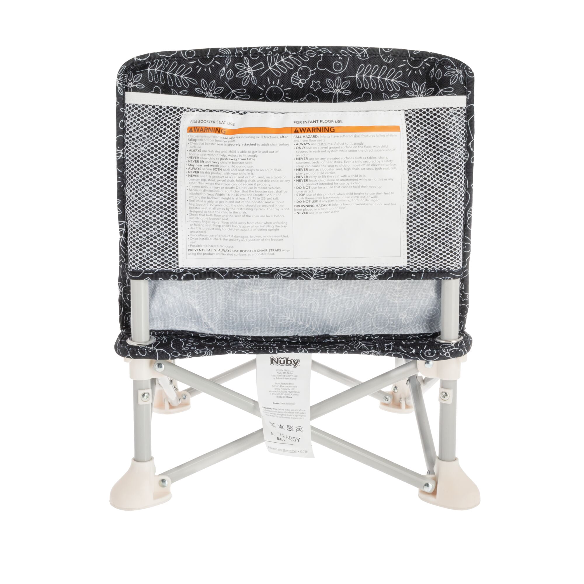 Nuby Pop-Up Portable Booster Seat with Removable Tray, Black and White