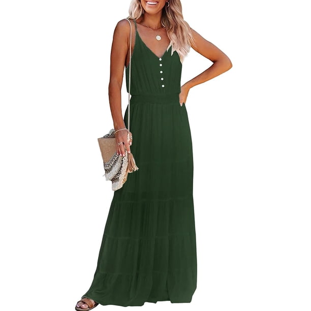 Vestido PRETTYGARDEN Maxi Verde sin Mangas con Tirantes Espagueti Talle M