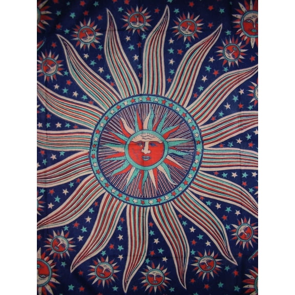 Celestial Tapestry Cotton Bedspread 106" x 70" Twin Blue