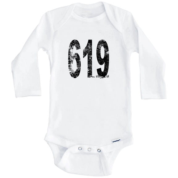 619 San Diego California Area Code One Piece Baby Bodysuit - One Piece Baby Bodysuit (Long Sleeve), 0-3 Months White