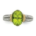 thumbnail image 5 of 14K Two-Tone Gold Ring Band Gemstone Yellow Peridot Oval Green, 5 of 6