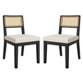 thumbnail image 3 of Set of 2 Modern Rattan Dining Chairs – Armless Upholstered Linen Side Chairs with Woven Rattan Backrest & Solid Wood Frame – Black for Dining Room & Kitchen, 3 of 8