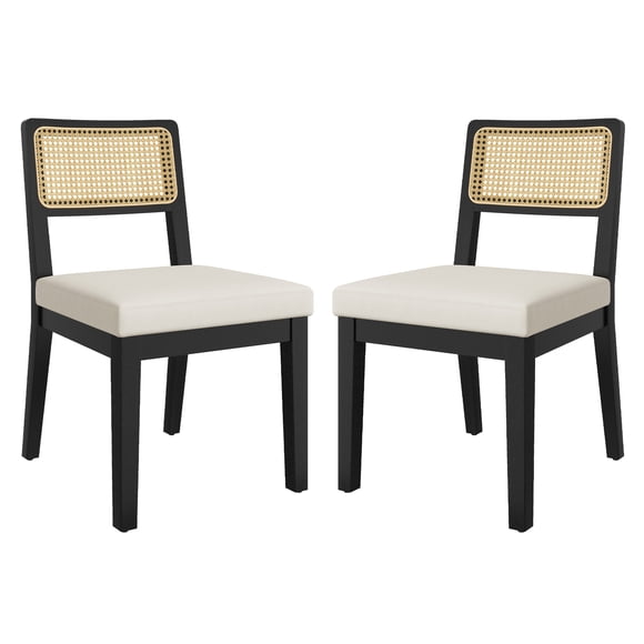 Fulvari Rattan Dining Chairs Set of 2, French Country Kitchen Chairs with Rattan Back, Modern Mid Century Farmhouse Wood Chair for Dining Room, Kitchen, Living Room