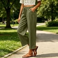 thumbnail image 3 of Oksale Lightweight Pants for Women Petite Breathable Cozy Elastic Waisted Cotton Linen Pants with Pockets Loose Straight Leg Ankle Summer Pants 2026 Army Green M, 3 of 7