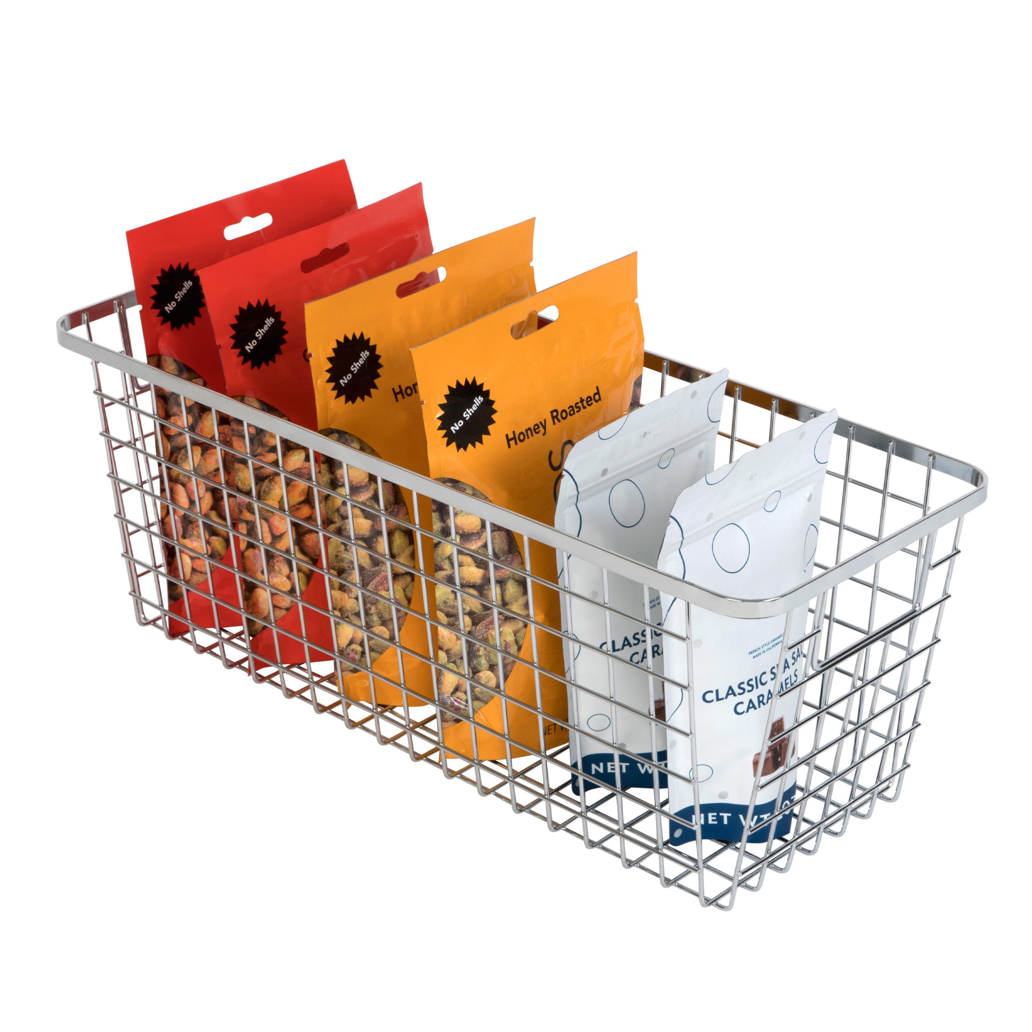 Smart Design Nestable Basket Organizer with Handles - 6 x 16 x 6 inches - Chrome - Set of 4