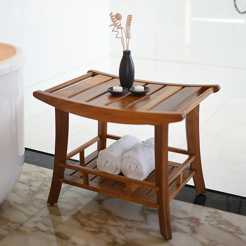 Havana Solid Teak Wood Shower Stool with Lower Shelf