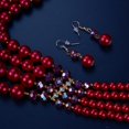thumbnail image 5 of 1920s Flapper Faux Pearl Strand Necklace and Earrings Set Boho Vintage Layered Long Chunky Crystal Stacked Choker for Women, 5 of 12
