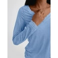thumbnail image 5 of V Neck T Shirts for Women Lace Long Sleeve Tops Loose Fit Dressy Casual Blouses Fall Winter Basic Trendy Blue M, 5 of 6