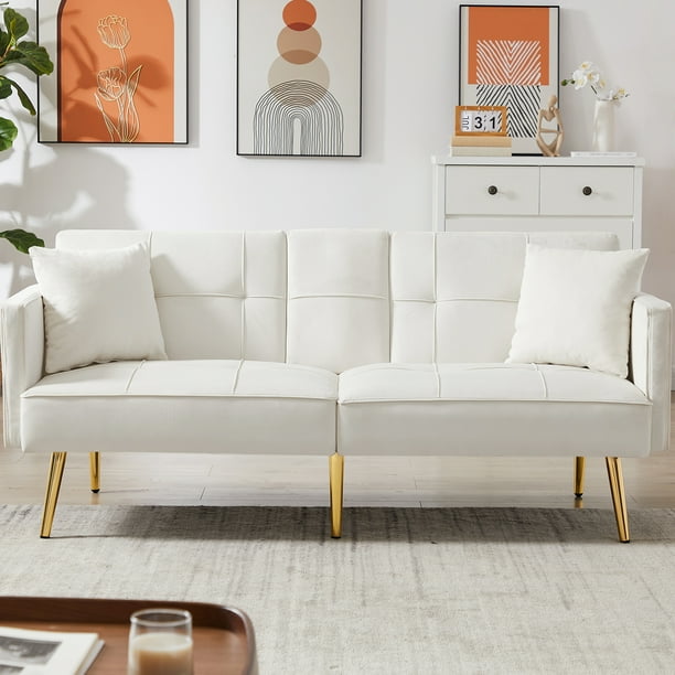 SYNGAR Futon Sofa Bed, Mid Century Velvet Futon Sofa with Gold Metal