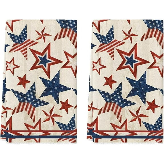 Strip-Shaped America Stars Patriotic 4th of July Kitchen Towels Dish Towels, 18x26 Inch Seasonal Summer Decoration Hand Towels Set of 2