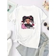 thumbnail image 2 of Camiseta De Mujer Camiseta De Verano Para Mujer Para Viajes En La Calle TrabajoCartoon Women's Portrait Print Comfortable Breathable Sports T-shirt, Casual Short Sleeve Crew Neck Top For Spring & Su, 2 of 5