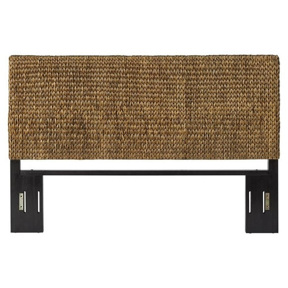 Pemberly Row Contemporary Wood/Rattan King Headboard in Sea Grass
