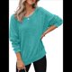 thumbnail image 2 of Sudadera de Cuello Redondo de Punto Gofre de Gran Tamaño para Mujer, Sudadera Informal de Larga con Laterales Azul S, 2 of 8