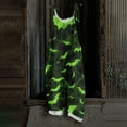thumbnail image 2 of WTOBBY Halloween Bat Print Women's Jumpsuit, Vintage Loose Casual Style with Cotton Linen Material and Adjustable Shoulder Straps, Ideal for Relaxed Outfits,GreenXL, 2 of 5