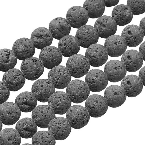 380 piezas de cuentas de lava gris natural de 10 mm, sin teñir, para difusor de aceite, cuentas redondas de piedras preciosas, cuentas espaciadoras sueltas, piedra volcánica natural.