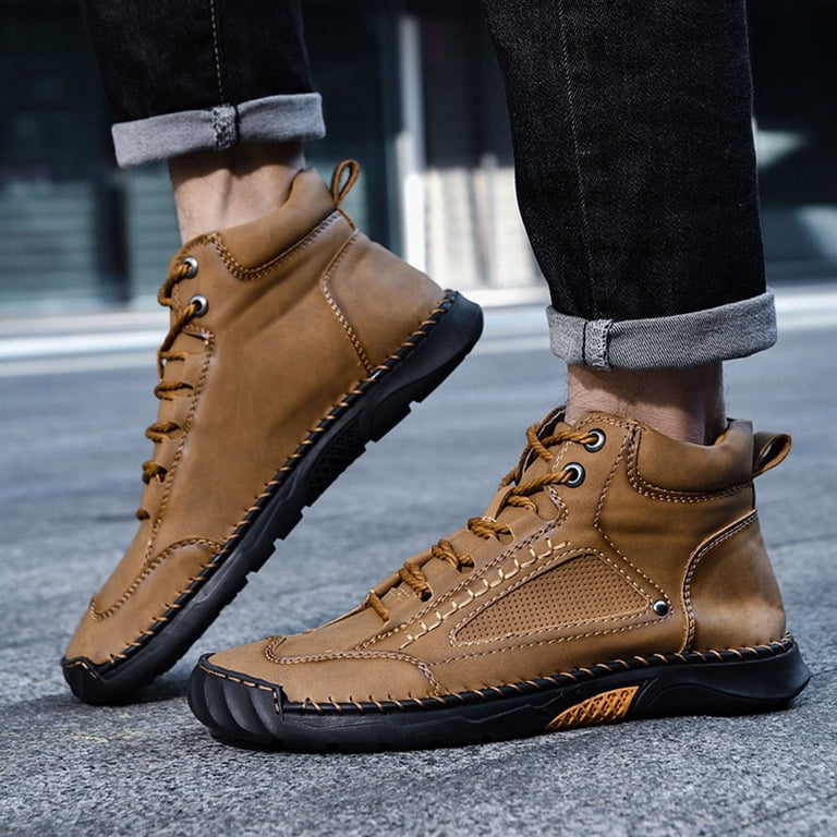 Men\'s Casual Brown Boots - Stylish Lace-Up Mid-Top Modisza Mens Casual Leather Shoes Lace up Ankle Chukka Boots  main image 4