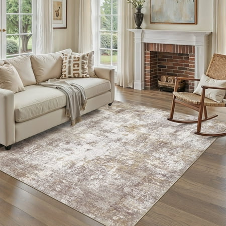 Uermei 6x9 Area Rugs for Living Room: Modern Abstract Washable Soft Non-Slip Indoor Rug for Bedroom Dining Room Office Aesthetic Farmhouse Home Decor - Golden Brown
