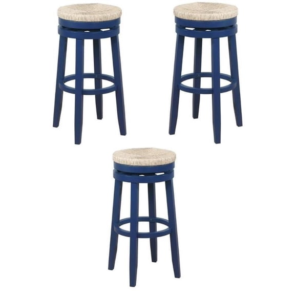 Home Square 31" Wood Swivel Barstool in Navy Blue - Set of 3