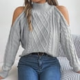 thumbnail image 4 of UAMVSH Cold Shoulder Sweaters for Women Turtleneck Tops Fall Comfy Long Sleeve Soft Cable Knitted Pullovers Trendy Going out Sweaters(Small,Gray), 4 of 7