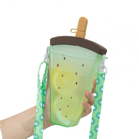 

1pc Water Bottle With Straw Popsicles Cup For Outdoor Fruit Print Cute Watermelon Ice Cream Water Bottle With Straw 320ml/10.8oz Popsicles Shape Water Bottle