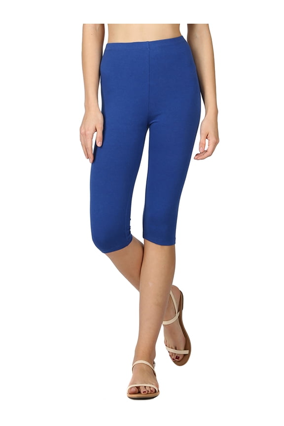 Women & Plus Essential Basic Cotton Spandex Stretch Below Knee Length 15" Leggings (MID NAVY, L)
