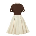 thumbnail image 6 of Gamivast Women Retro Dress Collared Button Down A Line Swing Vintage 1950S Rockabilly Belted Short Sleeve Party Cocktail Midi Tea Dress Contrast Trim, 6 of 8