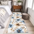 thumbnail image 5 of 2x6 Kitchen Runner Rug, Blue Brown Spring Floral Non-Skid Rubber Backing Large Rectangle Rugs - Living Room Bedroom Home Office, Summer Botanical Watercolor Indoor Floor Mat Carpets Washable Rug, 5 of 9