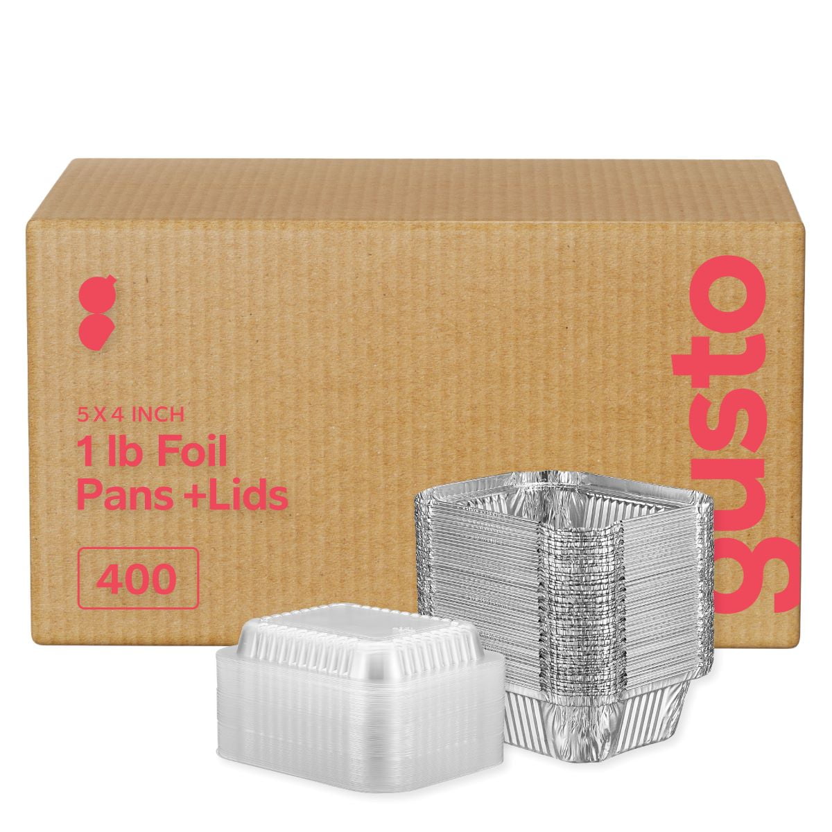 GUSTO Aluminum Foil Pans Disposable Food Containers with Lids, 5" x 4" 400-Pack Bulk