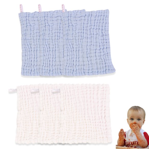 6-piece set of 6 layers solid color baby muslin soft towel Sweat absorbing bath towel Hiccup cloth 30.48 x 30.48cm