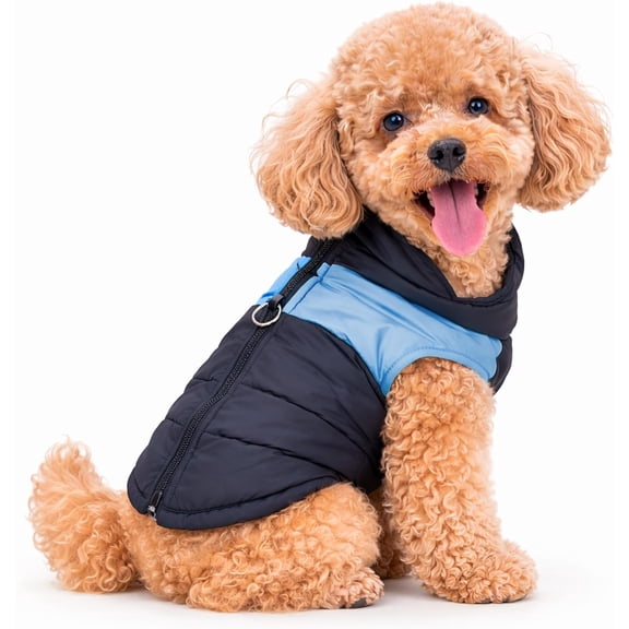 Dog Winter Coat, Blue/Black, Weatherproof Thermal Vest | Thermal, Warm Harness Jacket, Lightweight Portable, For Small to Medium Dogs