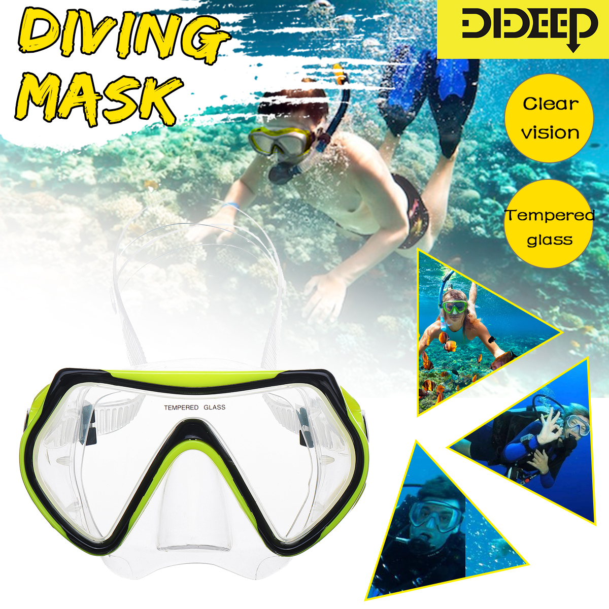 DIDEEP Diving Swimming Scuba Mask Glass Lens Underwater Anti Fog Adults