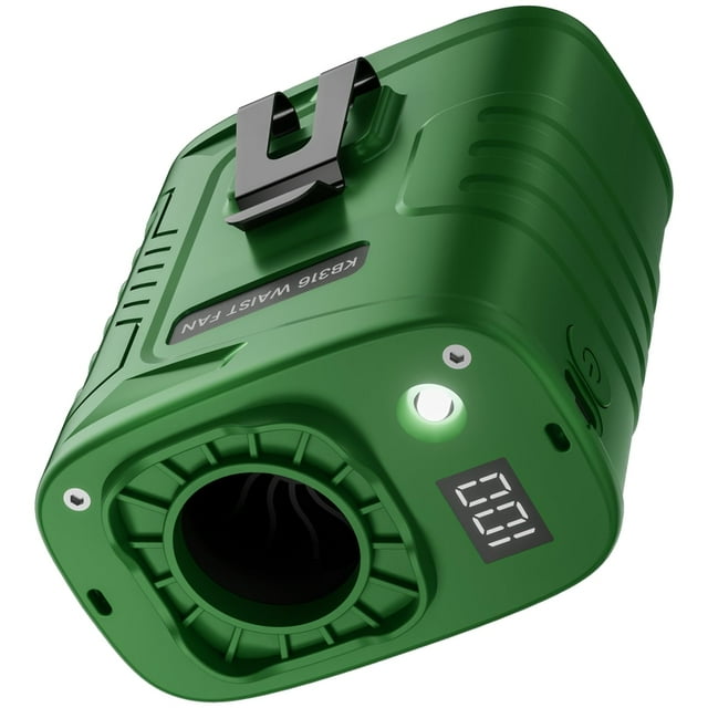 Ventilador de cintura KIBEE portátil con luz LED de 5 velocidades, color verde
