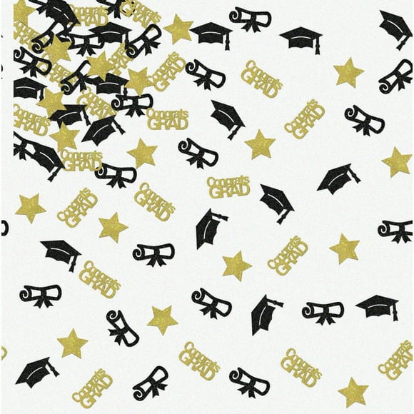 Kit de Célébration de Remise des Diplômes Brillant Succès - 120pcs Confettis, Classe de 2024 Fête Signe, Décor de Table Collège Lycée, Noir et Or Paillettes