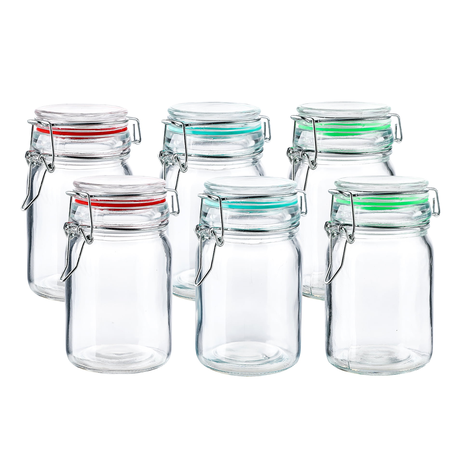 Set of 6 (7.5 oz) Glass Spice Jars Bottles with Airtight Lids and Leak