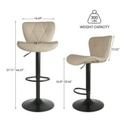 Hawsaiy Modern Bar Stools Set of 4, Adjustable Faux Leather Upholstered Swivel Bar Stools, Counter Height Bar Chairs with Back for Kitchen Island, Khaki