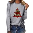 thumbnail image 1 of Tops Navideños Para Mujer, Blusas de Manga Larga, Camiseta Informal Con Cuello Redondo Y Estampado de Leopardo A Cuadros de Árbol de Navidad Odeerbi ODB194122, 1 of 6